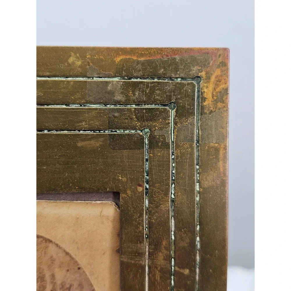Antique Art Nouveau Brass Frame with‎ Red Jewel & Amsterdam Cabinet Card Photo